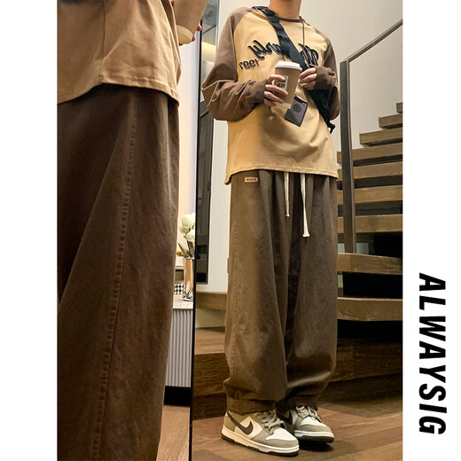 Main idea (ZHUYIFAN) fat man large size 230Jin Jin is equal to 0.5kg men's straight autumn and winter overalls trendy brand large size straight wide leg casual pants K1477J dark gray plus velvet 2XL (180) 150-170Jin Jin is equal to 0.5kg can be worn