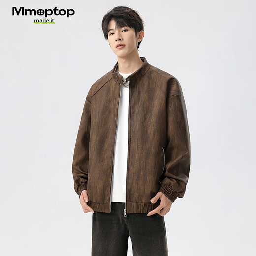 MMOPTOP old money velvet leather texture jacket autumn and winter men's handsome loose casual jacket MJK12 coffee XL