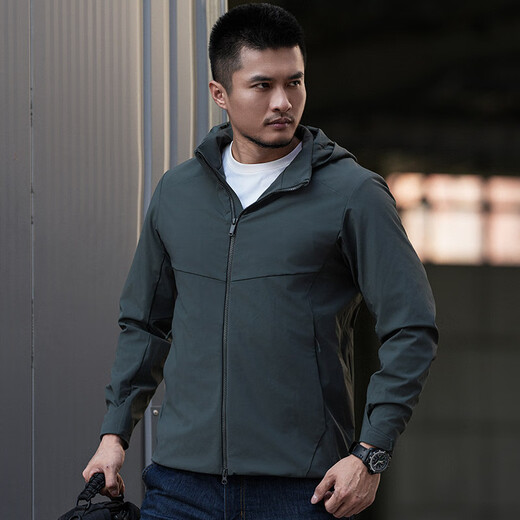 Dragon Tooth third generation Dragon Tooth Hidden Hua hooded jacket for men, comfortable and versatile casual jacket for business commuting, dark gray green 170/92A, height 168-173, weight 125-140