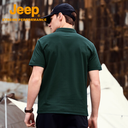 Jeep Schnell trocknend Polo-Hemd Männer upf40+ Sonnenschutz kurzärmelig T-Shirt Herren Outdoor Revers Schnelltrocknungskleidung 9905 Dunkelgrün L.
