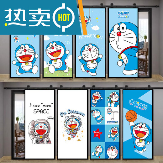 哆啦梦儿童卧室门贴纸整张自粘卡通装饰贴画衣柜翻新壁纸墙纸黑 MT-3882 特大