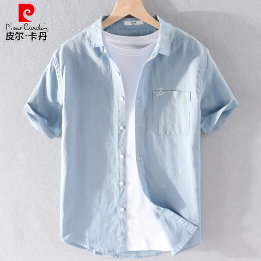 皮尔卡丹（pierre cardin）男士亚麻翻领短袖T恤宽松衬衫领上衣服有带领T棉麻料T恤麻布夏装 yunyi-9711黄色 L