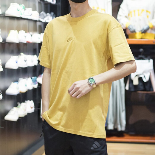 Nike (NIKE) short-sleeved T-shirt for men 2025 summer new half-sleeved sportswear knitted breathable round neck top DO7393-725 pure cotton DO7393-725 yellow XL Recommended weight 150-160Jin [Jin equals 0.5 kg]