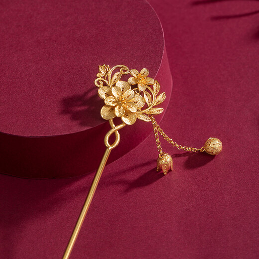 Mengyi Huayindie pure silver gold-plated tassel hairpin ancient style Hanfu wedding intangible cultural heritage hairpin Chinese wedding headdress Huayindie hairpin