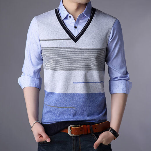 Yimuqi Doppelkristanlar-Pullover für Männer im Frühjahr und Herbst gefälschter zweiteiliger Pullover ohne Velvet Neues Halsband T-Shirt Dünne Männerbasis 3878 Rot (einseitiger Stil im Frühjahr und Herbst) Einen Größe 165/m in 120 Jin [Jin Equals gleich 0,5 kg] empfohlen.