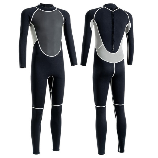 TKHE thickened wetsuit for men and women, one-piece warm wetsuit, breathable surfing swimsuit, quick-drying jellyfish suit, cold wet suit, 3mm black and gray one-piece L 60-70 kg