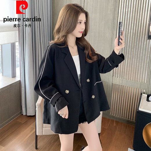 Pierre Cardin blazer women's loose 2025 spring and autumn new Korean style design contrasting topstitch casual suit top apricot XL