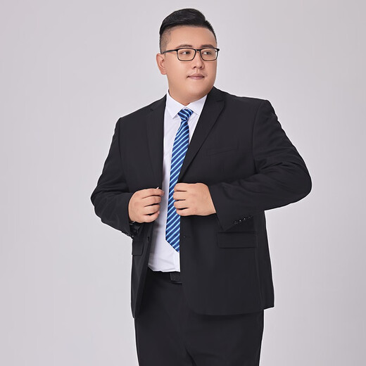 席臣加肥加大码西装外套休闲男宽松商务西服显瘦大号胖子肥佬西服套装 黑色单西 4XL （190-210斤）