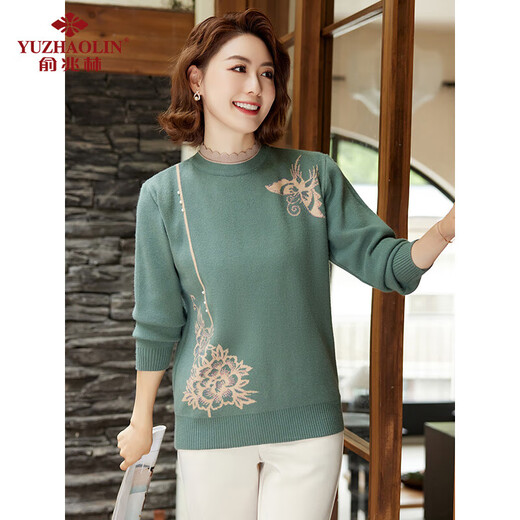 Yu Zhaolin middle-aged and elderly women's autumn and winter embroidered velvet sweaters mother's sweater women's sweater for the elderly Y44Z023