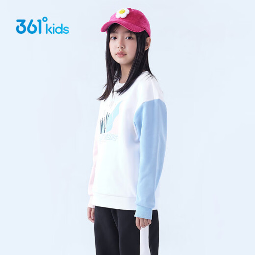 361 Children's Clothing 2023 Winter Mid- to large-sized children's warm and thickened pullover sweatshirt white 140