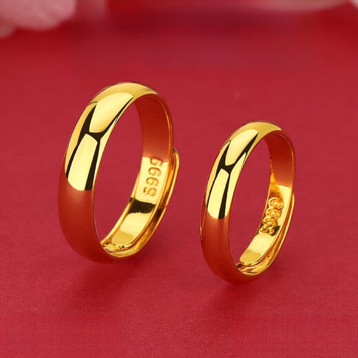Mengfusheng gold ring plain ring glossy 24k pure gold wedding gold jewelry simple new 999 pure gold-plated silver couple ring couple style glossy live wedding ring