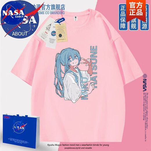 НАСА Об аниме-брендовом футболке Hatsune Miku Loose INS Пары с короткими рукавами милый универсальный хлопок для мужчин и женщин White-N1506-Hatine Miku 3XL (подлинное высокое качество)