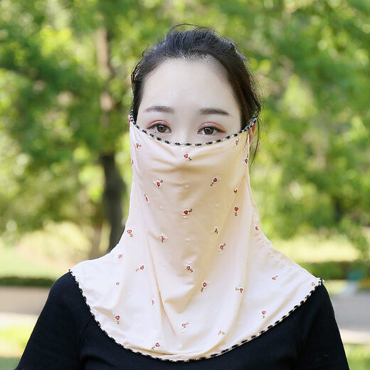 Shanda [two packages] ear-mounted sunscreen mask for women in summer ice silk scarf outdoor riding mask face protection breathable sunshade neck scarf veil washable neck protection neck cover for women [solid color bean green + light gray] [two packages]