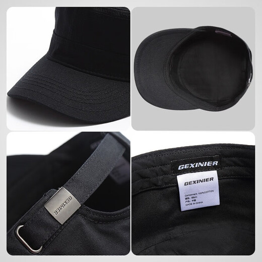 Goshnier military hat men's spring and autumn hat men's peaked cap flat cap big head circumference autumn and winter casual hat versatile sun protection hat black adjustable L large size 60cm