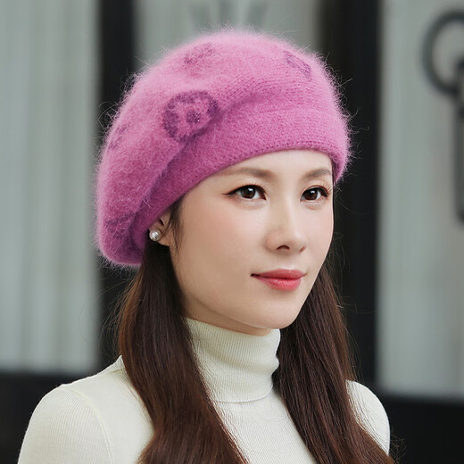 Qustar's new beret women's winter mother's beret women's new warm hat knitted woolen hat medium khaki (single hat) one size fits all (elastic)