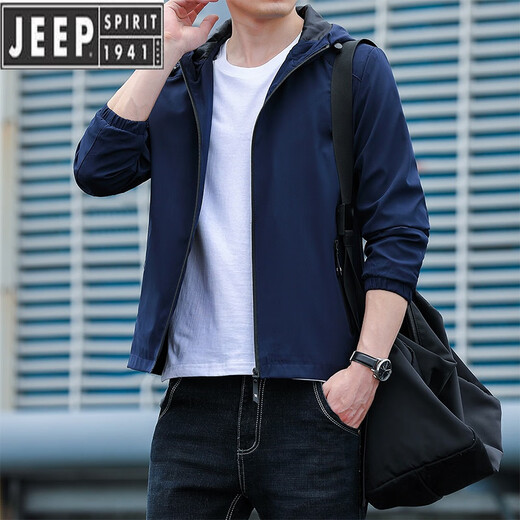 Jeep Spirit/Jeep Herren-Stand-up-Halsband Dünne Mantel Männer Frühling und Herbst 2022 neuer Trend 683 Hatless Black, M.