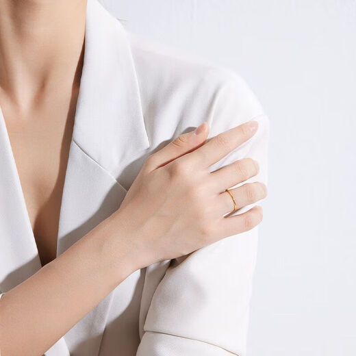 Muqin Gold Sansheng III Plain Ring 9999 Pure Gold Ring for Men and Women, Imitation Gold Aperture Tail Ring for Girlfriend, Smooth Ring, No. 7, 0.3g