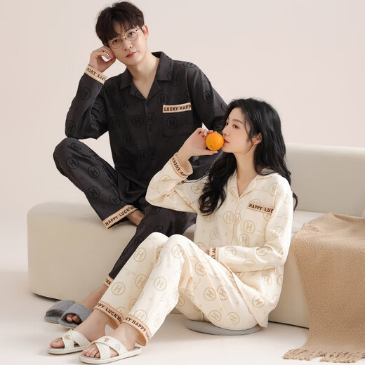 Congxin couple pajamas for women spring and autumn pure cotton long-sleeved 2025 new home clothes set for men can be worn outside in autumn and winter O 8206 two sets for couples M women + 2XL men