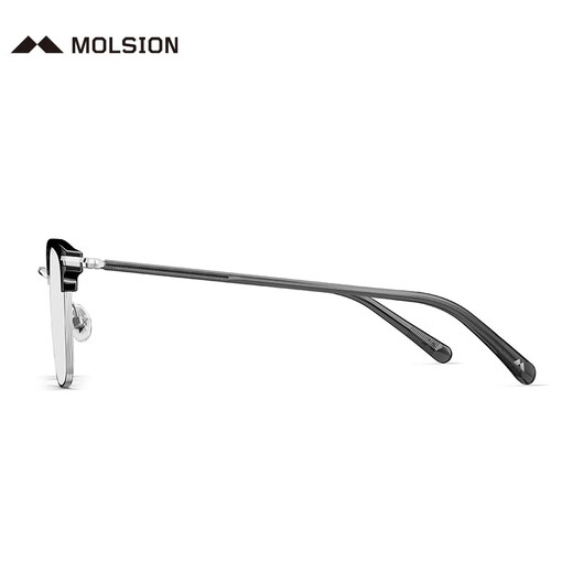 MOLSION陌森眉架眼镜架肖战同款男女眼镜框可配度数防蓝光眼镜MJ6180 B15银色|亮黑 框+陌森灰变色片1.60片(600度内)