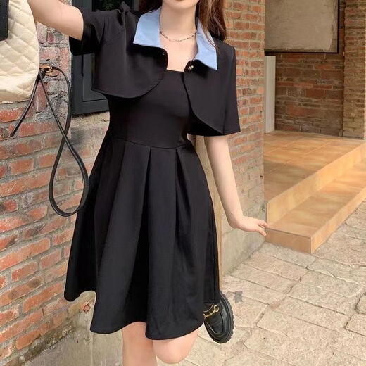 棠檀连衣裙2024夏装女新款遮肚子夏季显瘦两穿搭 黑色长款两1276 L 建议100-120斤