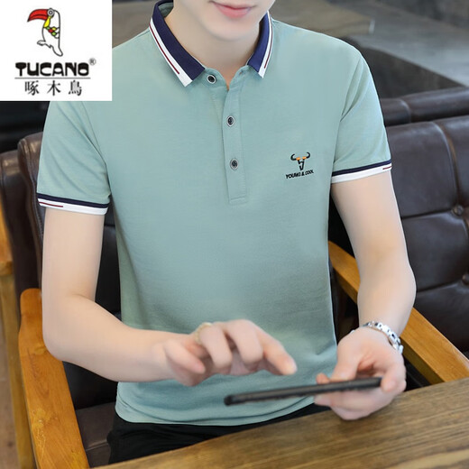 啄木鸟（TUCANO）T恤男夏季潮流翻领男装体恤POLO.衫商务休闲纯棉有带领子短袖衣服 粉色 QY673 L