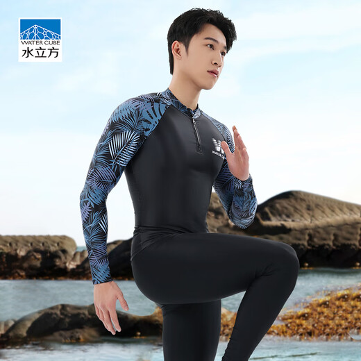 Water Cube Swimsuit Men's Surf Wetsuit Coldproof Long Sleeve Top Swimsuit Quick-Drying Suit Seaside Vacation Black XXL