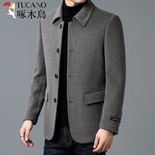 Woodpecker Premium Quality Autumn and Winter Men's Double-sided Woolen Coat Short Lapel Woolen Windbreaker Jacket Dad's Cashmere Black 175/L