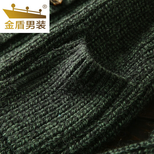 Golden Shield Wool Cardigan Italian Station Men's Autumn and Winter Thickened Knitted Sweater Jacket Green XL (165-190Jin Jin equals 0.5kg)