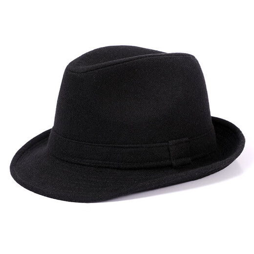万宏达帽子男士秋冬季羊毛礼帽中老年人英伦风爵士帽冬天保暖老人绅士帽 经典黑色