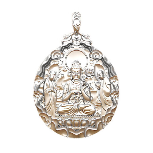 Pang Yi solid solid silver Mahasthamaprapta Bodhisattva natal Buddha pendant men's zodiac pendant silver medal necklace women's brand silver color Great Sun Tathagata belongs to Sheep and Monkey