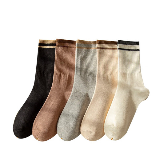 Yalu Socks Women's Mid-calf Socks Autumn and Winter Antibacterial and Deodorant Ins Trendy Long Socks Internet Celebrity Sports Women's Shark Pants 10A Antibacterial Striped Socks Women's Mid-Level - Random 5 Pairs