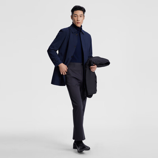 YOUNGOR Jacket Men's Down Windbreaker for Young and Middle-aged Men with Goose Down Liner Removable Two-Wear Windbreaker Navy L 175/96A