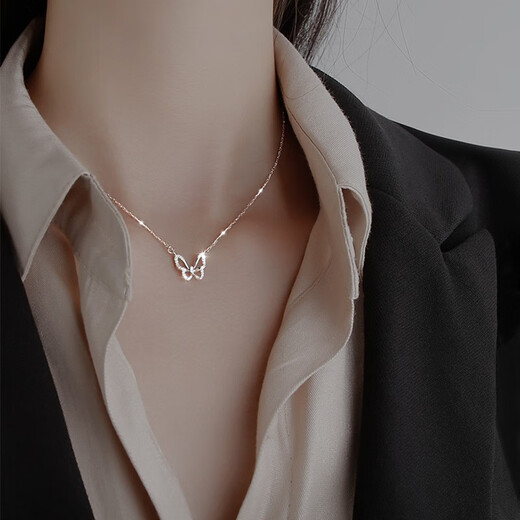 VTLs999 Pure Silver Butterfly Necklace Women's Clavicle Chain Accessories Temperament Clavicle Chain as a New Year's Valentine's Day Gift for Your Girlfriend S999 Pure Silver Necklace + Silver