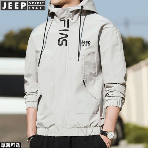 JEEP SPIRIT冲锋衣男外套春秋装工装外套宽松连帽帅气韩版潮流休闲夹克外套男 JEEP-9903-黑色【春秋款】 XL 115-130斤