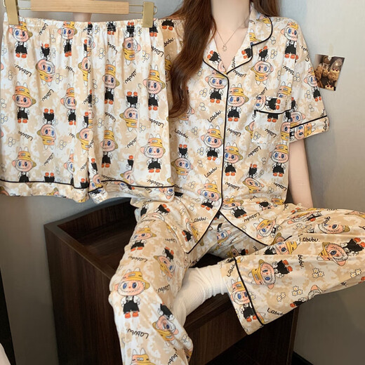 春夏季卡通拉布布ins风甜美可爱短袖三件套可外穿家居服女士睡衣 套KK14132 M 【建议80-100斤】