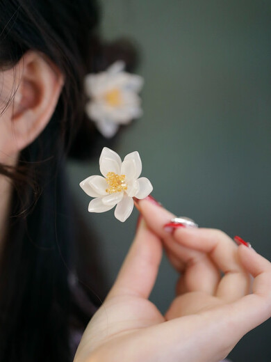 Meng Junchen ancient style Hanfu high-end cool hair accessories glazed lotus U-shaped hairpin lotus bun hair simple daily costume accessories flesh pink pair