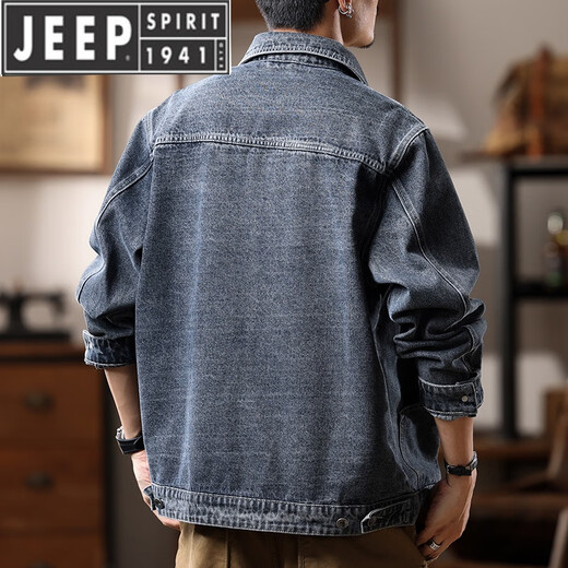 Jeep (Jeep) Chaqueta de trabajo de gran tamaño para hombres sueltos americanos retro fatón de mezclilla de mezclilla más grasa más tendencia de ropa para hombres de mediana edad GSX683 Azul oscuro 4xl 200-220Jin [Jin iguala 0.5 kg]