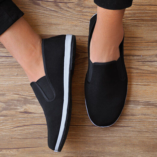 Mengxi Old Beijing Cloth Shoes Men's Shoes Mille Layer Black Work Shoes Labor Insurance Shoes Middle-aged and Old Men's Casual Traditional Cloth Shoes Phase Towel Full Rubber Sole 42