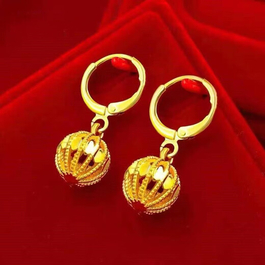 Gold earrings 9 transfer beads for women, gold-plated earrings, starry sand gold earrings as a gift for your girlfriend, gold lucky bead earrings