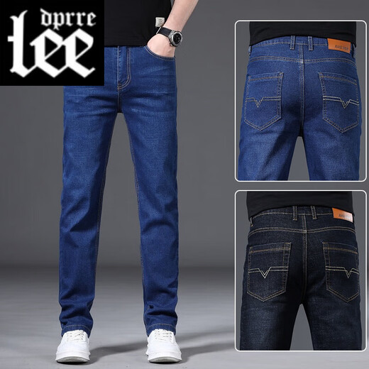 Lee Dprre Jeans Men Summer delgado y recto Pantalones informales de los hombres Versátiles Versátiles de luz Versátiles XJ-866 Azul 34 Circunferencia de cintura 2 pies 7