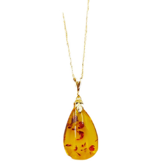 Yixiang natural amber flower drop pendant S925 silver buckle necklace simple and noble temperament women's necklace light luxury style jewelry natural flower amber (with silver plated chain)