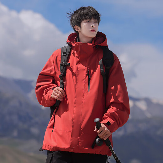 Chaqueta de tres en uno de los hombres de primera mano para hombres para hombres para hombres para hombres para hombres para hombres para hombres y invierno para hombres y mujeres Traje de montañismo 3519 Suzaku Red [abrigo + Velvet de cordero Finer] 3xl