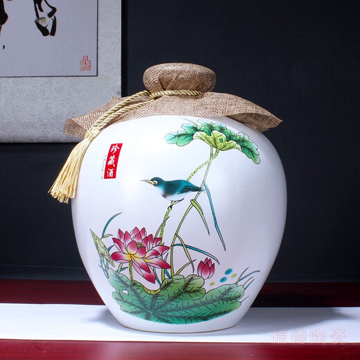Empty Bottle Jingdezhen Ceramic Wine Bottle Wine Jar Sealed White Wine Bottle Wine Jug Wine Utensils Jar Ornament Decoration Free Wine Cloth Tassel Rope 10Jin Jin is equal to 0.5kg in matte white peony style (with wine cloth tassel)
