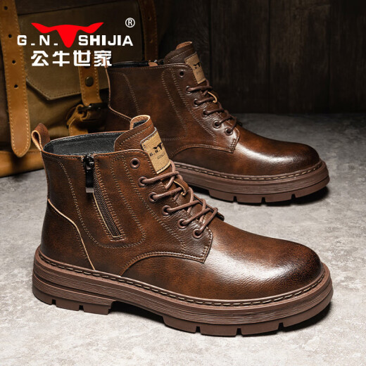 Bull Familie Martin Boots Herren echte Leder Herbst und Winter High-Top British Style Old Retro Work Boots Herren Red Brown 40