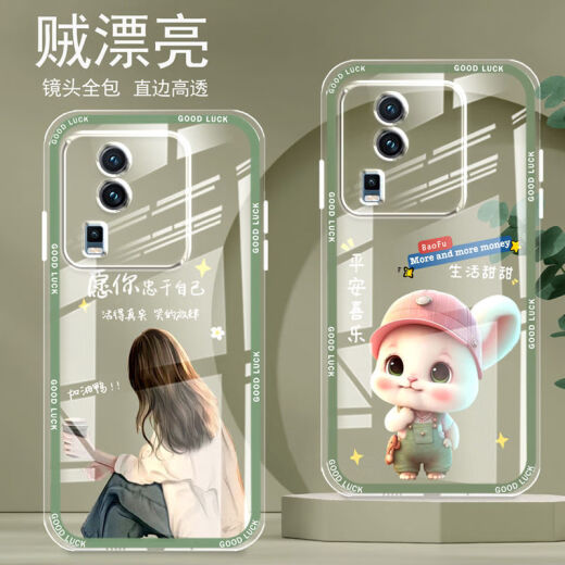 怡亨 适用vivoiqooneo7手机壳全包边透明硅胶软防摔直边保护套镜头保护女新款可爱卡通高级 ou866招财猫 iqooneo7【单壳】