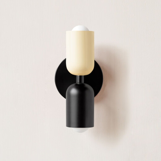 Yaotian Cream Wall Lamp Mid-Autumn Style Creative Modern Simple Vintage Color New Double-Headed Nordic Bedside Lamp Beige + Black - Free LED Warm Light