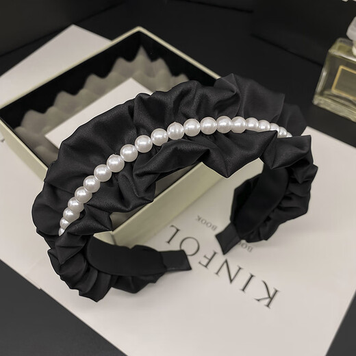 Oxygen Internet celebrity black high skull Hong Kong style headband for women 2025 new face wash headband hair bundle hairpin headwear versatile outing pleated headband black