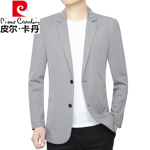 皮尔卡丹夏季西服男商务休闲冰丝透气防嗮衣外套男士夏天薄款西装 藏蓝 3754GF 175/L