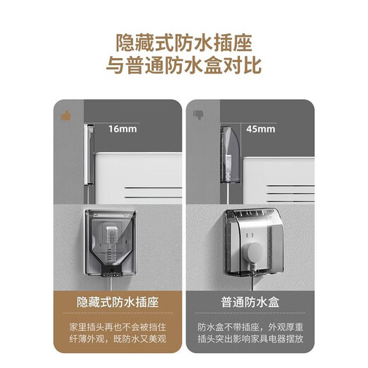 国际电工86型家用超薄隐藏插座内凹嵌入式面板冰箱电源卫生间防水溅插座 五孔10A【密封超薄】-黑透