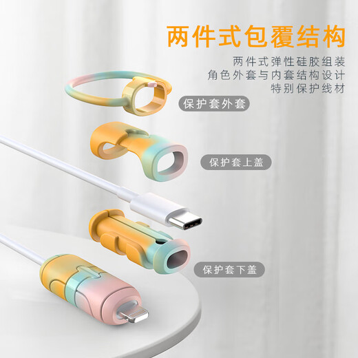 数据线保护套数据线收纳手机饰品苹果华为小米oppo手机充电线保护套通用硅胶卡通绕线器 安卓通用款1组（一组2个）